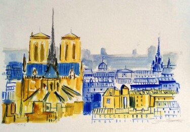 Pintura intitulada "Paris" por Franck Jamart, Obras de arte originais, Aquarela