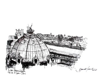 Disegno intitolato "Vue des toits Galer…" da Franck Jamart, Opera d'arte originale, Inchiostro