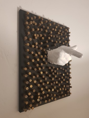 Sculpture titled "Injustice" by Franck Laruelle, Original Artwork, Plaster Mounted on Wood Stretcher frame