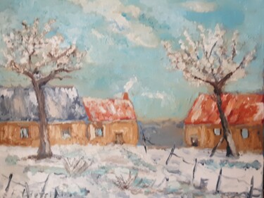 Painting titled "Neige" by Franck Lauterbach, Original Artwork, Oil