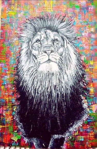 Painting titled "lion" by Franck Lemasson, Original Artwork, Acrylic