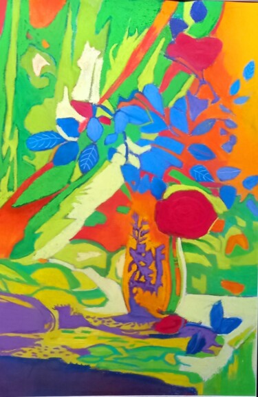 Dessin intitulée "vase de roses" par Franck Lemasson, Œuvre d'art originale, Pastel