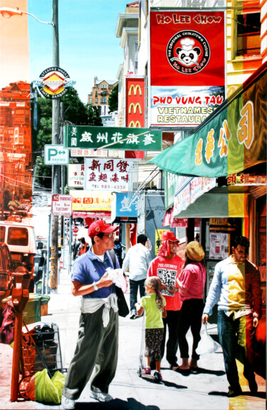 Картина под названием ""Chinatown"" - Franck Lloberes, Подлинное произведение искусства, Акрил Установлен на Деревянная рама…