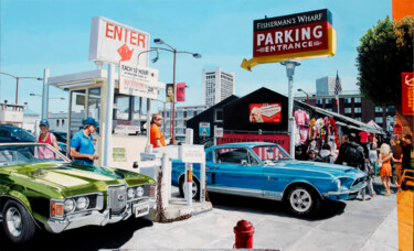 Painting titled ""Parking"" by Franck Lloberes, Original Artwork, Acrylic Mounted on Wood Stretcher frame
