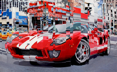 Painting titled "Ford GT" by Franck Lloberes, Original Artwork, Acrylic Mounted on Wood Stretcher frame