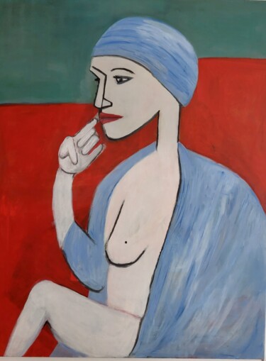 Painting titled "La femme en bleu" by Franck Louvet, Original Artwork, Acrylic