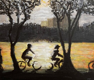 Peinture intitulée "Les vélos de Singap…" par Franck Maury (Bellovaci), Œuvre d'art originale, Acrylique Monté sur Châssis e…