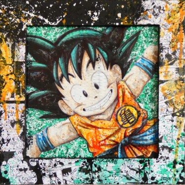 Peinture intitulée "Ptit Goku" par Franck Neuville, Œuvre d'art originale, Stylo à bille Monté sur Carton