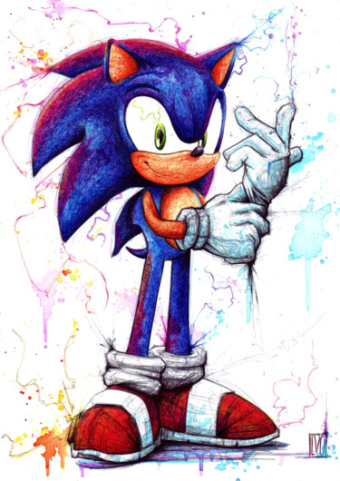 Tekening getiteld "Sonic" door Franck Neuville, Origineel Kunstwerk, Balpen