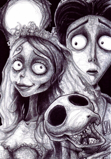 Drawing titled "Les noces funèbres" by Franck Neuville, Original Artwork, Ballpoint pen