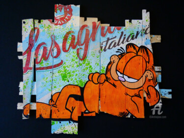 Peinture intitulée "Garfield Lasagna" par Franck Neuville, Œuvre d'art originale, Acrylique