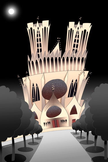 Arte digital titulada "Cathédrale Notre-Da…" por Franck Poidevin, Obra de arte original, Pintura Digital