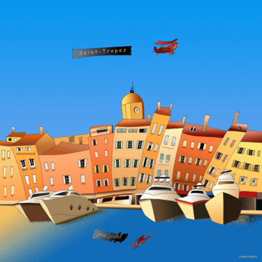 Grafika cyfrowa / sztuka generowana cyfrowo zatytułowany „Saint-Tropez” autorstwa Franck Poidevin, Oryginalna praca, Malarst…