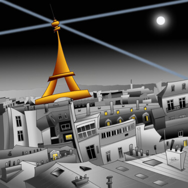 Digital Arts titled "Paris Rooftops" by Franck Poidevin, Original Artwork, Digital Painting