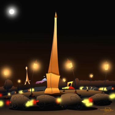 Digital Arts titled "Place de la Concorde" by Franck Poidevin, Original Artwork, Digital Painting