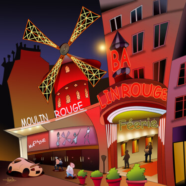 Digitale Kunst mit dem Titel "Moulin Rouge" von Franck Poidevin, Original-Kunstwerk, Digitale Malerei