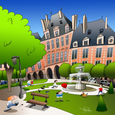 Digital Arts titled "Place des Vosges" by Franck Poidevin, Original Artwork, Digital Painting