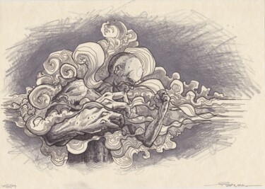 Disegno intitolato "Into The Fog" da Franck Renaud, Opera d'arte originale, Pennarello