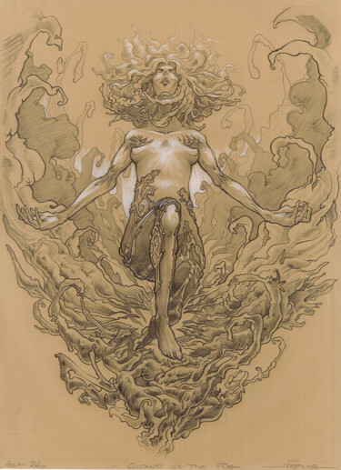 Drawing titled "Goddess In The Fog" by Franck Renaud, Original Artwork, Pencil