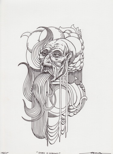 Рисунок под названием "Lines & Circles" - Franck Renaud, Подлинное произведение искусства, Шариковая ручка