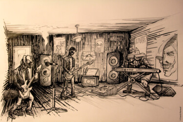 Disegno intitolato "Drudge rehearsal" da Franck Renaud, Opera d'arte originale, Biro