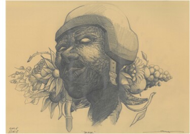 Tekening getiteld "Soldier" door Franck Renaud, Origineel Kunstwerk, Potlood