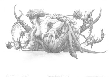 Dessin intitulée "Skulls, Flowers & W…" par Franck Renaud, Œuvre d'art originale, Crayon