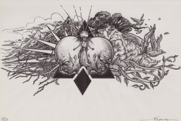 Zeichnungen mit dem Titel "Duality" von Franck Renaud, Original-Kunstwerk, Marker