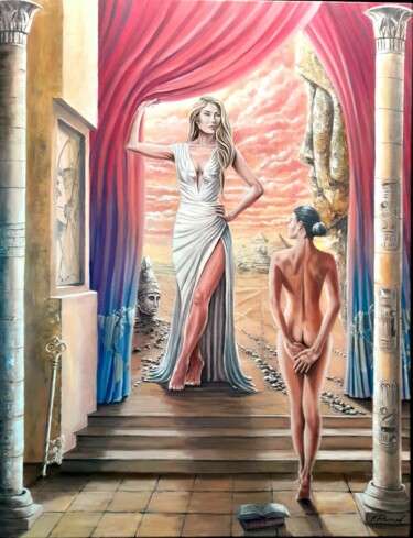 Pittura intitolato "Derrière le rideau" da Franck Rosseeuw, Opera d'arte originale, Olio
