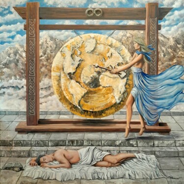 Malerei mit dem Titel "Le réveil de l'huma…" von Franck Rosseeuw, Original-Kunstwerk, Öl