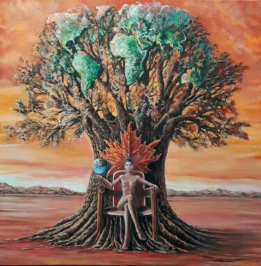 Schilderij getiteld "L'arbre de vie" door Franck Rosseeuw, Origineel Kunstwerk, Olie