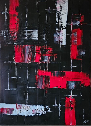 Painting titled "Noir" by Franck Rozet, Original Artwork, Acrylic Mounted on Wood Stretcher frame