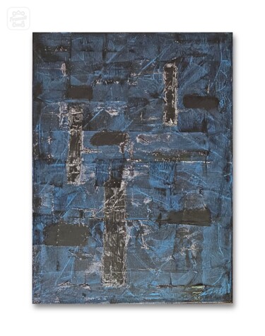 Malerei mit dem Titel "Bleu" von Franck Rozet, Original-Kunstwerk, Acryl Auf Keilrahmen aus Holz montiert