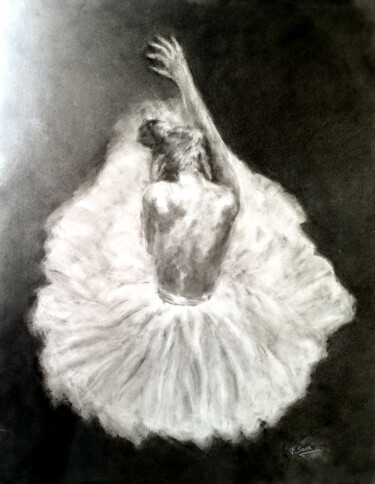 Drawing titled "Danseuse" by Franck Sanz, Original Artwork, Charcoal