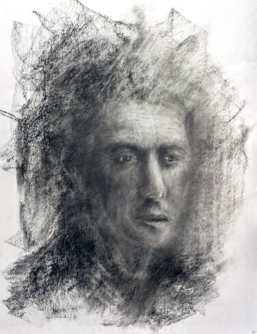 Disegno intitolato "Visage homme" da Franck Sanz, Opera d'arte originale, Carbone