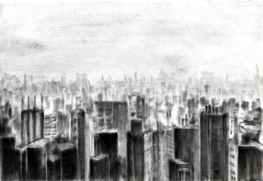 Drawing titled "Ville" by Franck Sanz, Original Artwork, Charcoal