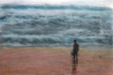 Drawing titled "Plage" by Franck Sanz, Original Artwork, Charcoal