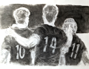 Tekening getiteld "Rugby 1" door Franck Sanz, Origineel Kunstwerk, Houtskool