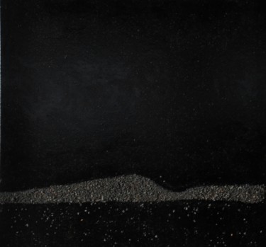 Malerei mit dem Titel "L'ile noire" von Franck Simon, Original-Kunstwerk, Collagen