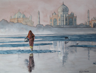 Peinture intitulée "Taj Mahal" par Franck Touratier, Œuvre d'art originale, Aquarelle