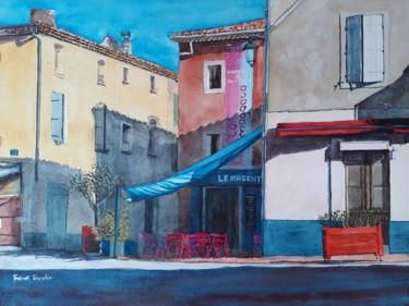 Painting titled "Bar Magenta à Montf…" by Franck Touratier, Original Artwork, Watercolor