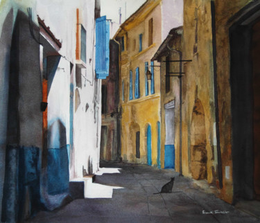 Painting titled "ruelle Gignac" by Franck Touratier, Original Artwork, Watercolor
