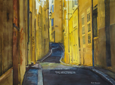 Painting titled "Rue de Marseille" by Franck Touratier, Original Artwork, Watercolor