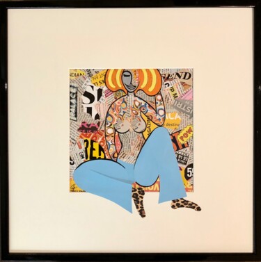 Collages titled "Blue Jane" by Franck Truffaut, Original Artwork, Collages Mounted on Cardboard