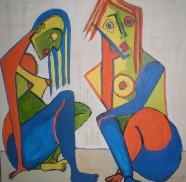 Peinture intitulée "pers-les-2-amies-80…" par Franck Vidal, Œuvre d'art originale, Acrylique