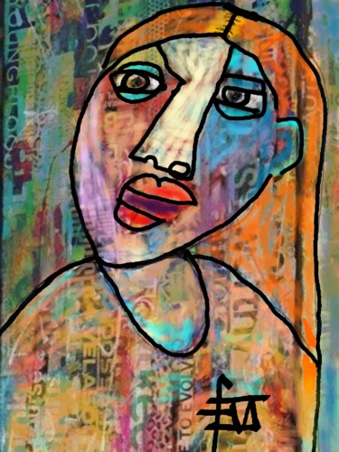 Digital Arts titled "femme-lettrée" by Franck Vidal, Original Artwork, Digital Painting