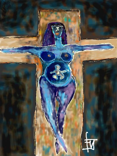 Arts numériques intitulée "madone-crucifiee.jpg" par Franck Vidal, Œuvre d'art originale, Peinture numérique