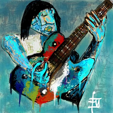 Arts numériques intitulée "la-guitare-pleure." par Franck Vidal, Œuvre d'art originale, Peinture numérique