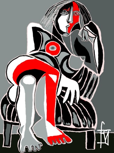 Arte digitale intitolato "femme-assise.jpg" da Franck Vidal, Opera d'arte originale, Pittura digitale
