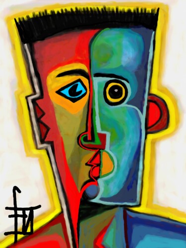 Digital Arts titled "tête bariolé" by Franck Vidal, Original Artwork, Digital Painting